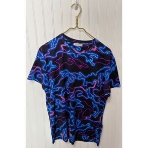 VALENTINO Garavani Black Blue Neon Camo Print Cotton Tee T-Shirt Size Medium